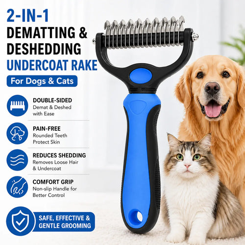 Dematting brush serrated side — removes tough mats and tangles
