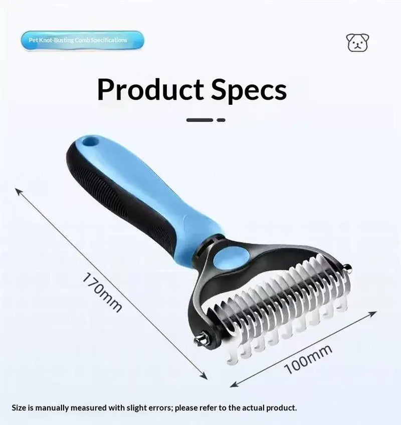 Dematting brush removing loose fur from dog coat — reduces shedding