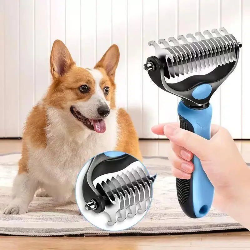 Ergonomic non-slip handle of dematting brush — comfortable for long grooming sessions